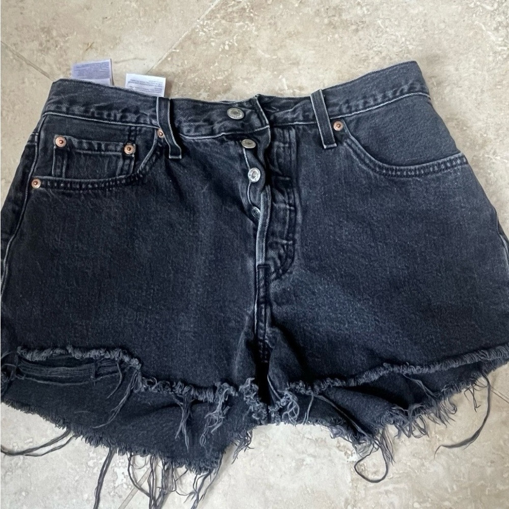 Levi Strauss 501c Black Denim Women's Shorts high waisted 30, distressed
